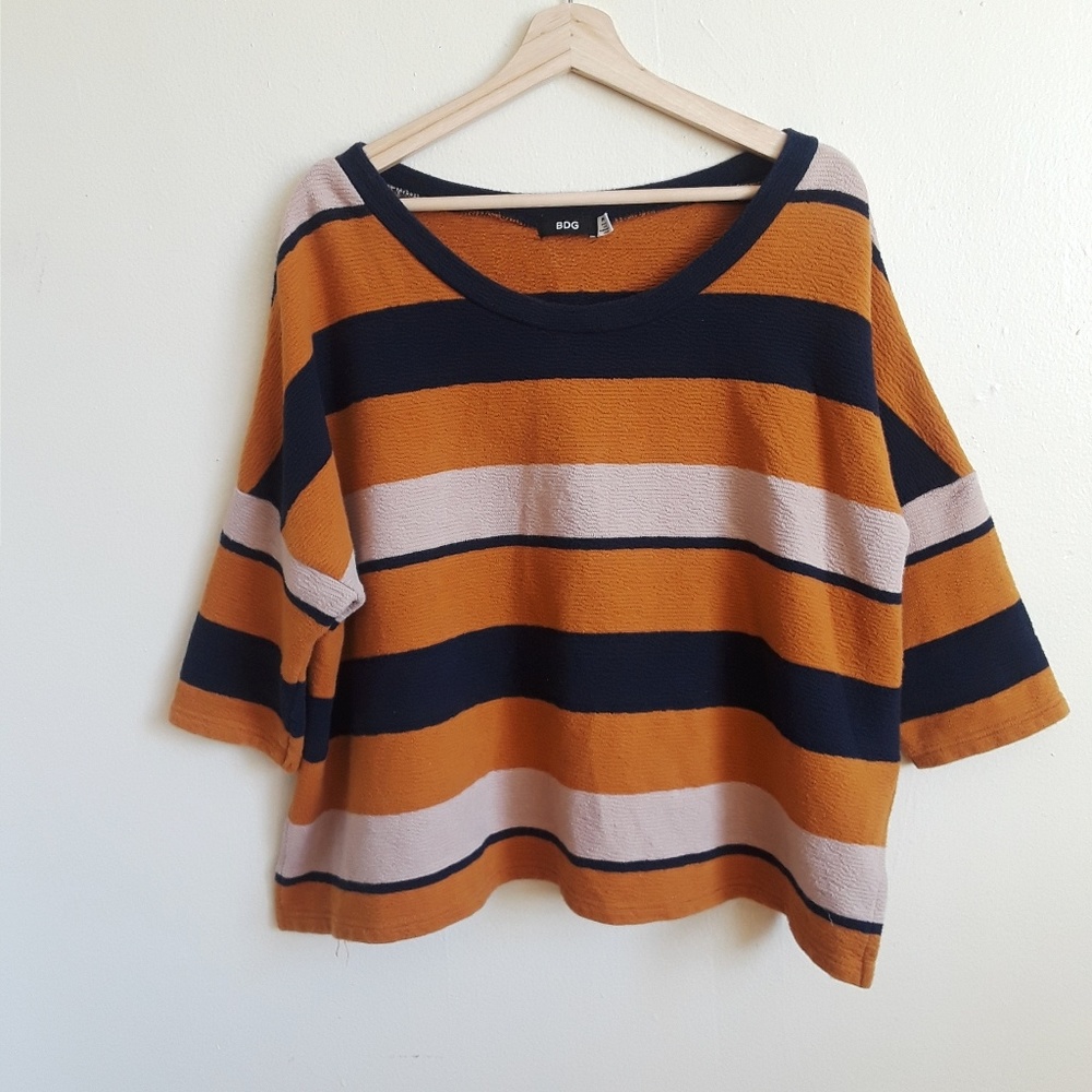 BDG gold and navy tonesoversized flowy striped top - Picture 1 of 5
